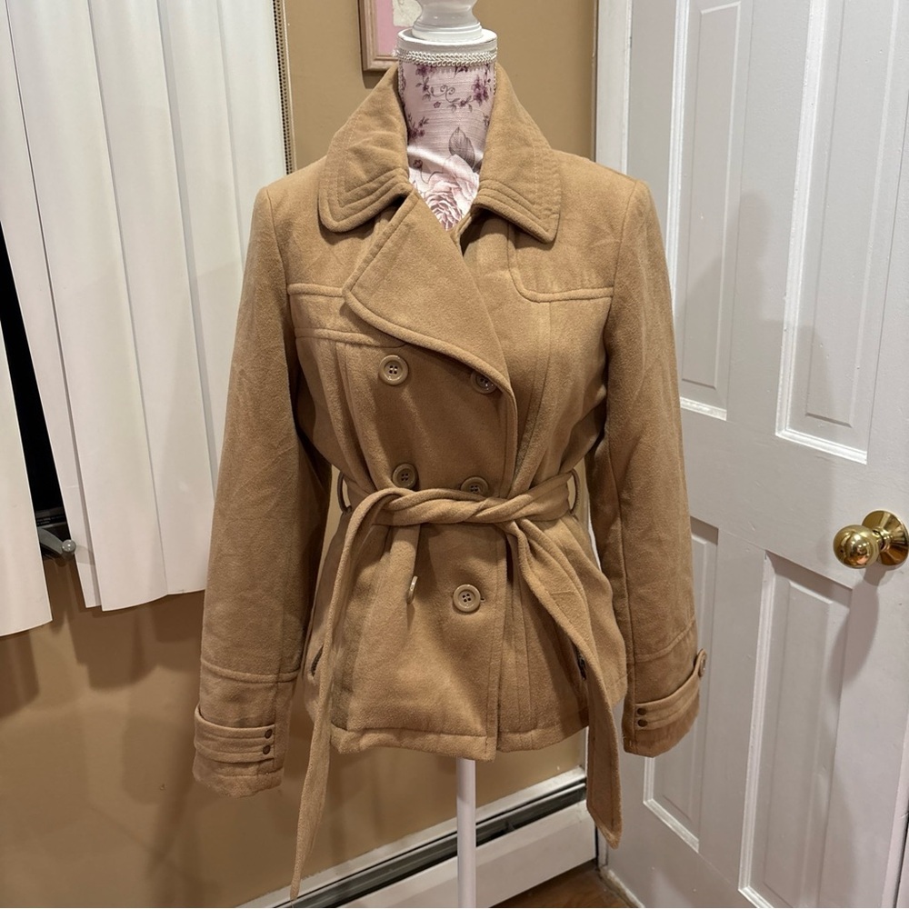 Maralyn & Me Camel Double-Breasted Trench Coat
